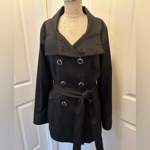 WHBM Women's Black Double-Breasted Trench Coat